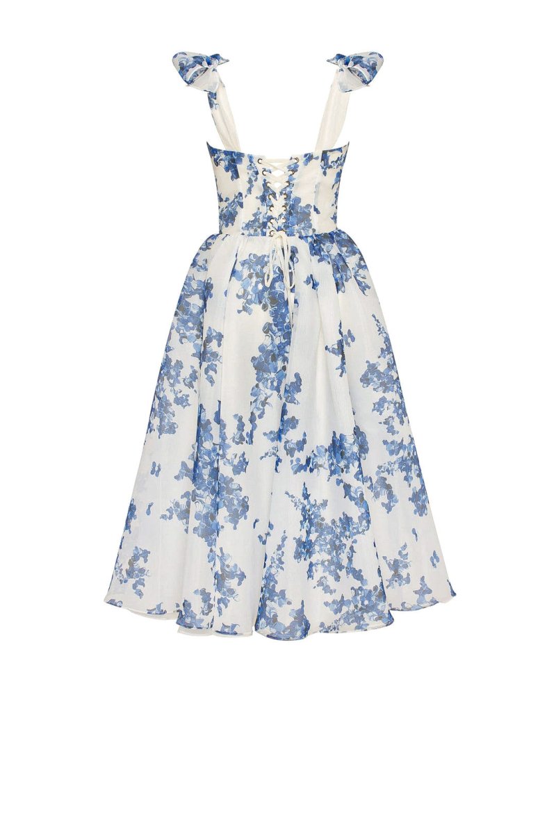 Robe mi-longue imprimé floral bleu